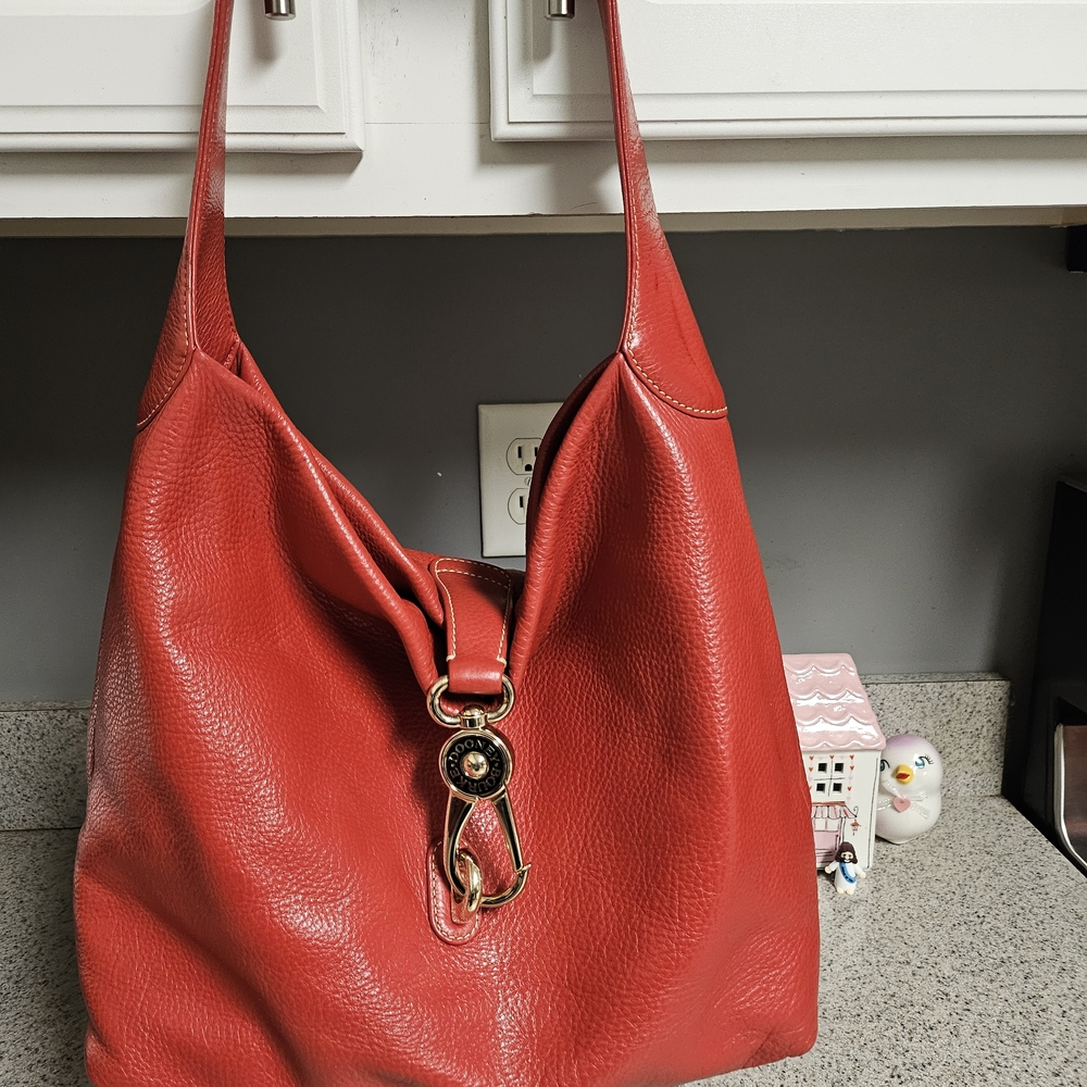 Dooney & Bourke Red Pebbled Leather Hobo with Gold Hardware
